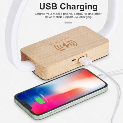 LongBliss SereneBeam: Wood Desk Lamp & Wireless Charger