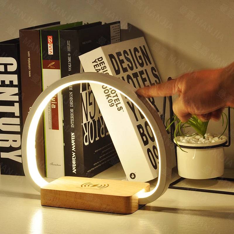 LongBliss SereneBeam: Wood Desk Lamp & Wireless Charger