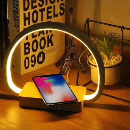 LongBliss SereneBeam: Wood Desk Lamp & Wireless Charger